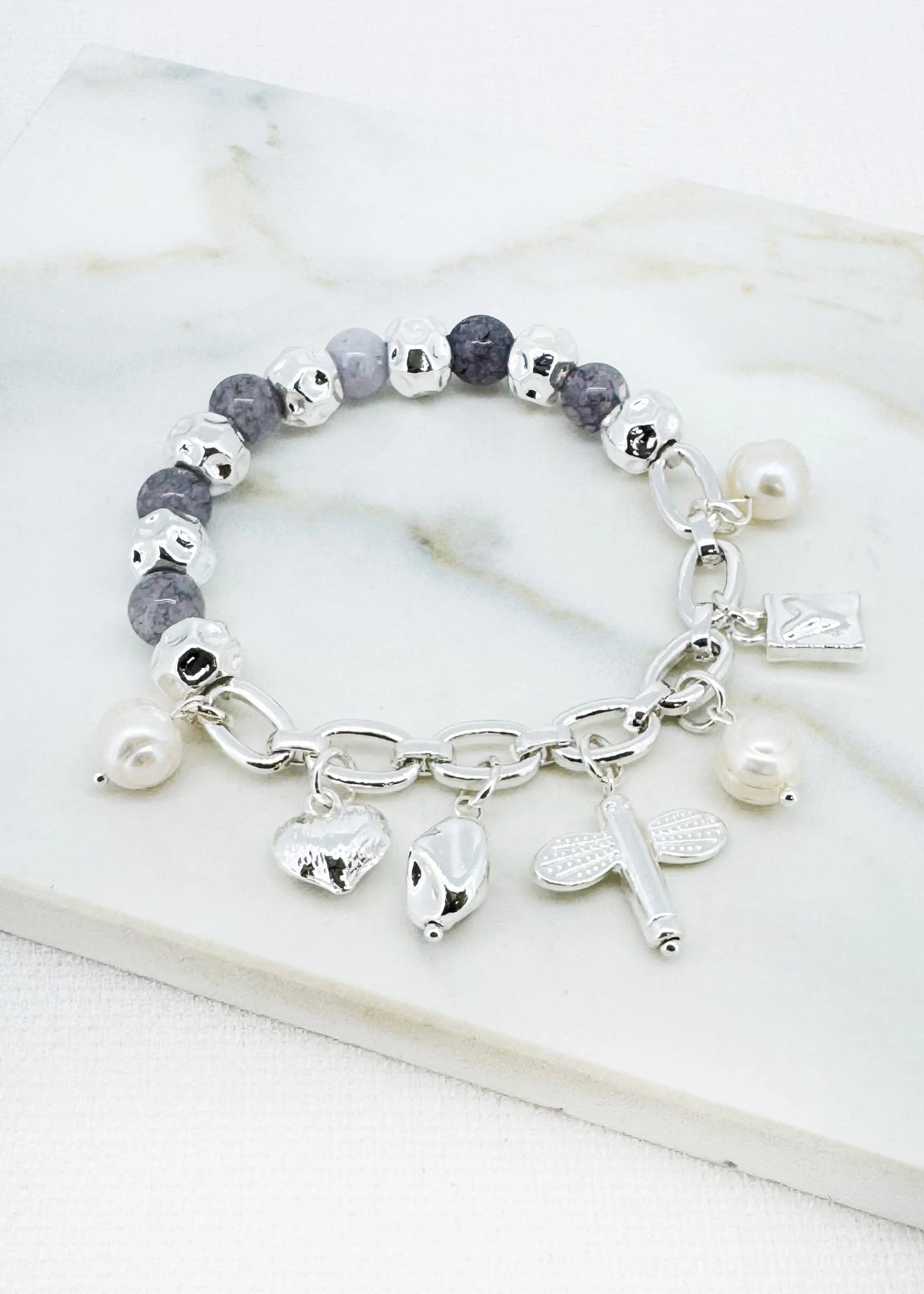 Robyn Silver Ball & Charm Bracelet