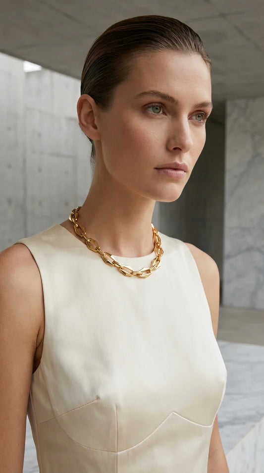 Short thick gold faceted link necklace