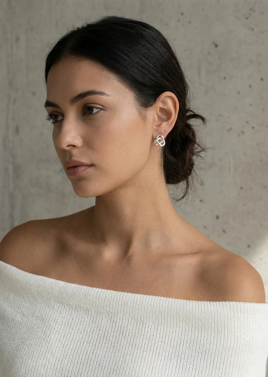 Silver knot stud earring
