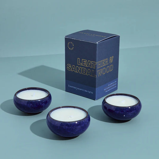 Leather & Sandalwood Navy Kiln Tea Lights
