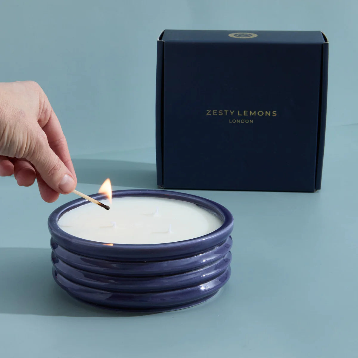 Leather & Sandalwood Navy Large 3 Wick Candle
