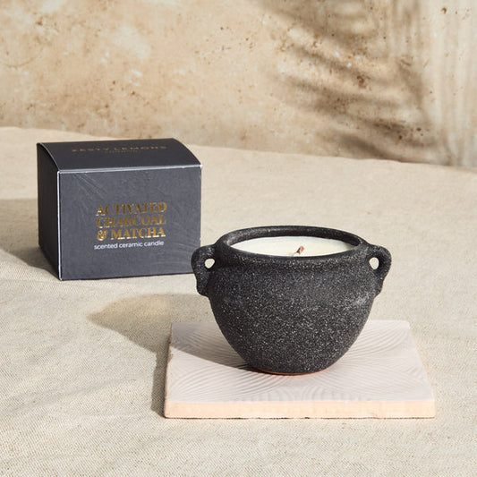 Marrakesh Pottery Candle, Activated Charcoal & Matcha
