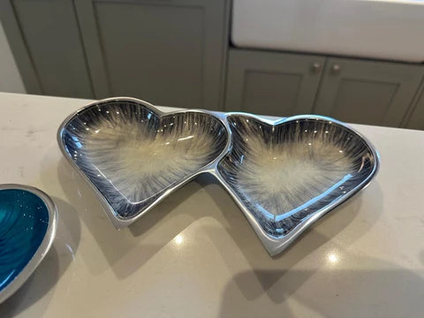 Brushed Silver Double Heart Dish